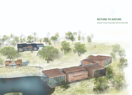 Wellness retreat featuring cross-laminated timber and charred wood shingles harmonizing with nature