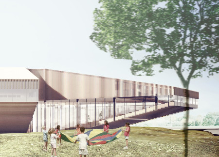 Charred Wooden Shingles and Cross-Laminated Timber Form a Modern Multifunctional Community Space