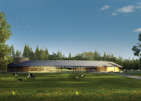 Community center featuring cross-laminated timber and charred wooden shingles for sustainable design