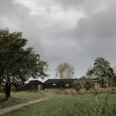 Charred Wooden Shingles and Gabled Cabins Create a Retreat that Connects with Nature