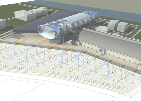 Curvilinear Glass Structure With Steel Framework Emphasizing Flexible Exhibition Spaces  