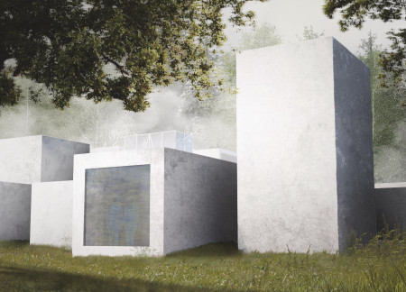 Massive Monolithic Concrete Forms Enveloping Natural Clay Therapies in a Sustainable Retreat