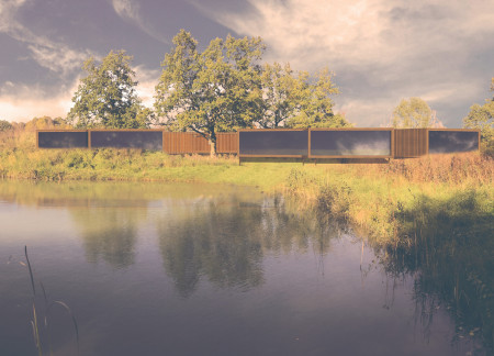 Charred Wooden Shingles and Green Roofs Form a Tranquil Lakeside Retreat