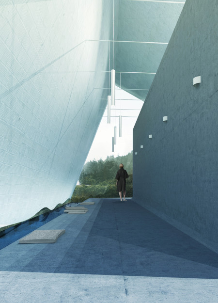 Blue Clay Serenity with Cross-Laminated Timber and Natural Stone Elements