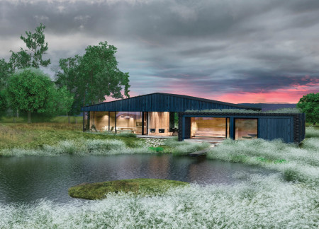 Charred Wooden Shingles and Natural Stone Create A Harmonious Community Hub  