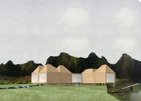 Wellness Retreat Featuring Cross-Laminated Timber and Charred Wooden Shingles in a Natural Setting  