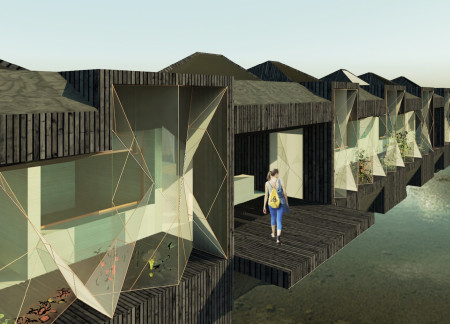 Natural Wood Brown Canopy With ETFE Greenhouse Integrates Wellness Retreat in a Forest Setting
