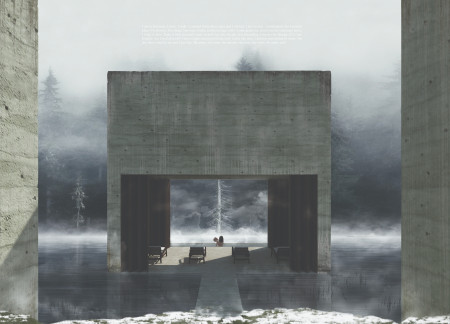 Wellness Retreat Featuring Reinforced Concrete and Expansive Glass Integration in a Natural Landscape