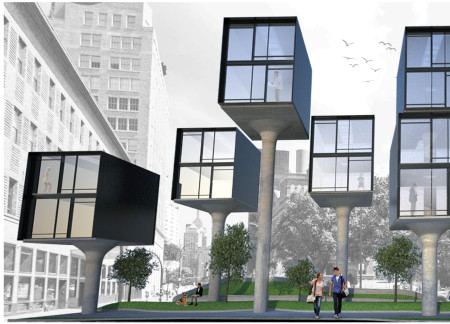Elevated Habitat Crafted From Birch Plywood and Blackened Steel Integrating Green Spaces