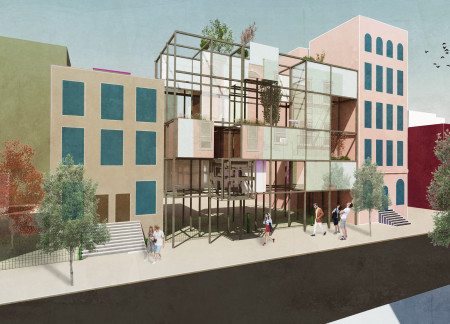 Reflective Facade With Shipping Containers Enhances Urban Living Experience