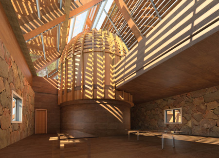 Dome Structure Featuring Hollow Wooden Bricks and Natural Light in a Tranquil Meditation Camp  