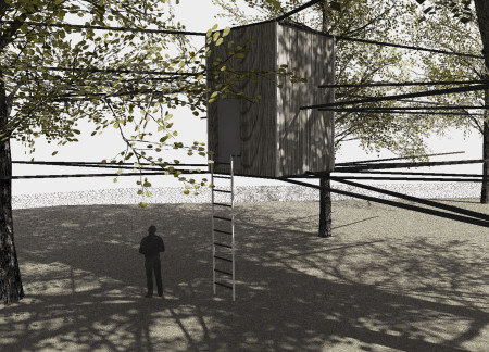 Silhouetted Silence Chamber Crafted from Translucent Concrete and Charred Timber Embracing Nature's Harmony  