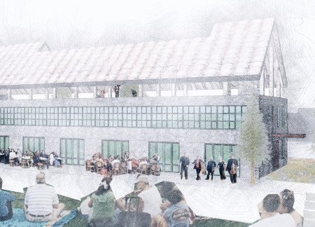 Charred Wooden Shingles and Cross-Laminated Timber Panels in a Multifunctional Cultural Space