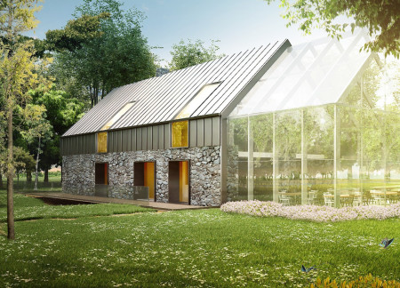 Natural Stone and Zinc Cladding Restoration of a Historic Barn for Community Wellness