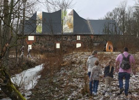Charred Wooden Shingles and Natural Stone Create a Community Hub with Flexible Spaces  