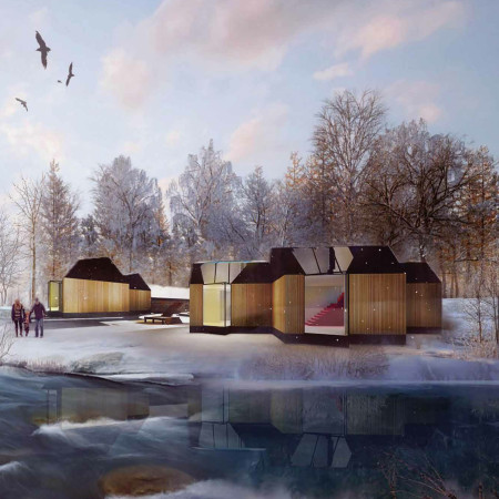Meditation Pyramid Crafted from Cross-Laminated Timber with Living Walls and Charred Shingles for Community Wellness