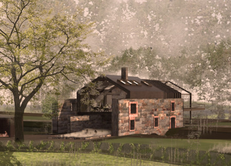 Charred Wooden Shingles and Stone Integration in a Thoughtful Meditation Retreat  