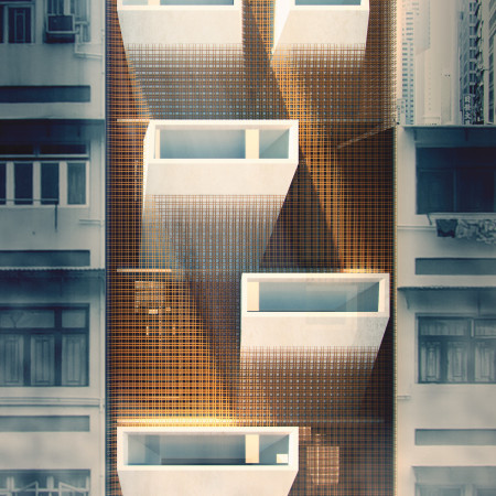 Translucent Mesh Screens and Vertical Gardens in a High-Rise Residential Complex