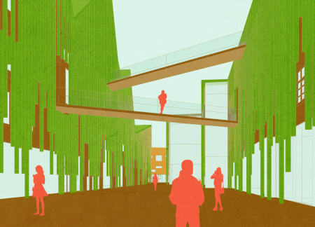 Community center featuring cross-laminated timber and charred wood shingles for sustainable design and local engagement