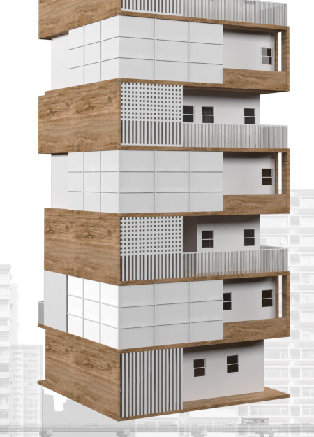 Charred Wooden Shingles Enveloping Modular Living Spaces in a Tropical Urban Setting