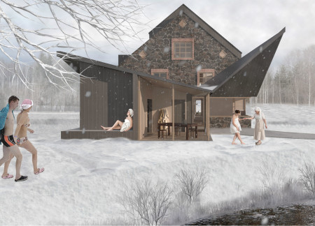 Charred Wooden Shingles and Local Stone Create a Tranquil Meditation Retreat Emphasizing Connection to Nature