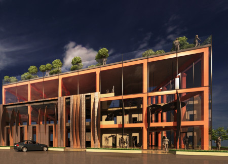 Vinyl-Inspired Facade With Charmed Wooden Accents in a Versatile Community Hub