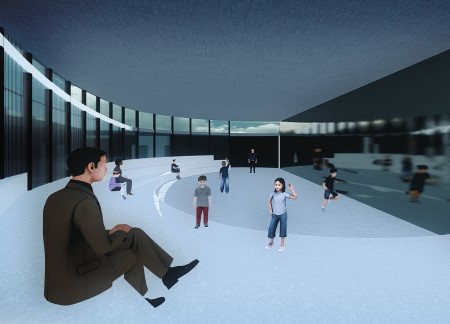Spiral Design Integrating Glass and Sustainable Wood Elements in a Community Hub