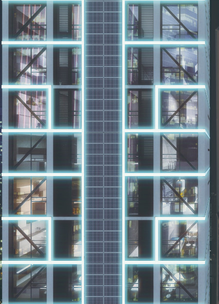 Solar-Powered Glass Façade Integrated with Community Spaces in Urban High-Rise Living