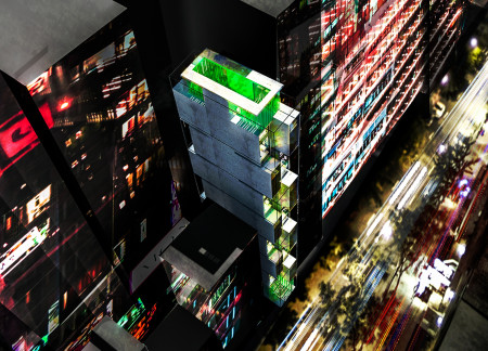 Modular Living Spaces Crafted from Shipping Container Metal and Thermowood in a Densely Populated Urban Landscape