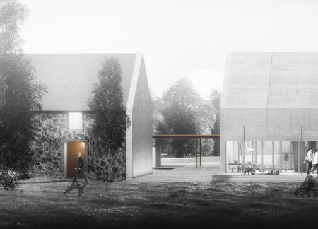 Charred Wooden Shingles and Light Concrete Create a Serene Meditation Retreat In A Rural Landscape  