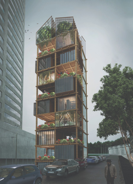 Vertical Living Spaces Enhanced With Charred Wooden Shingles And Modular Timber Construction  