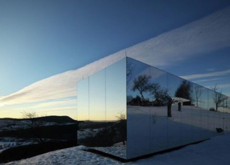 Mirror-Polished Stainless Steel Reflections in a Historic Stone Barn Meditation Retreat