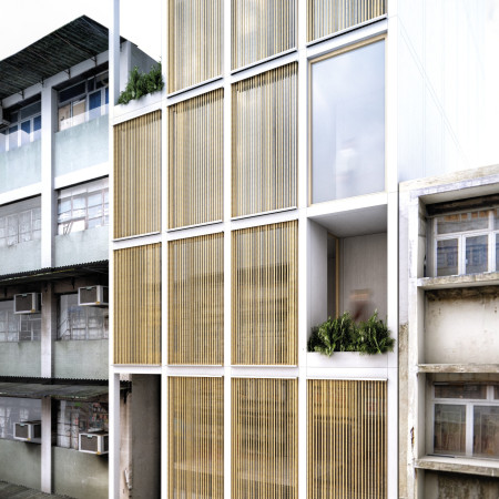 Rooftop Urban Farm and Bamboo Screens in Modular Concrete Housing Solution  