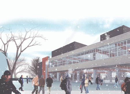 Box-In-Box Transformation Featuring Reinforced Concrete and Glass Facades for a Community Hub