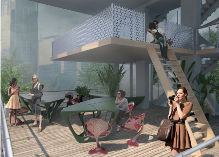 Pixelated Community Structure Embracing Nature Through Living Walls and Sustainable Materials  