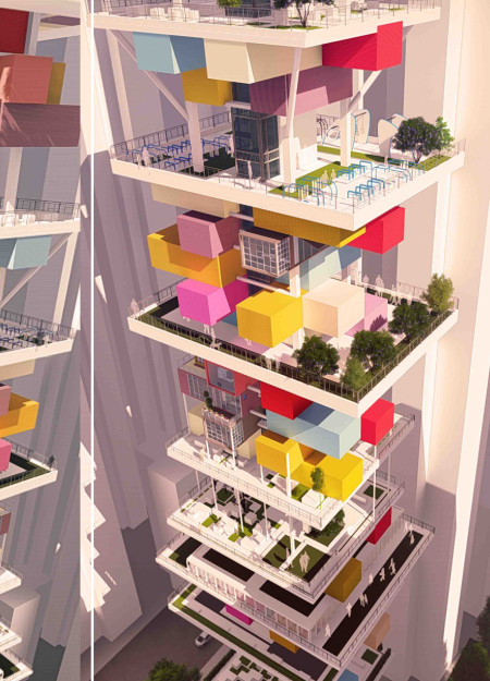 Kinetic Structures Featuring Modular Container Housing and Dynamic Green Roof Systems