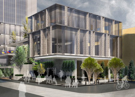 Perforated Metal Screens and Laminated Glass Create a Community Hub Embraced by Urban Greenery