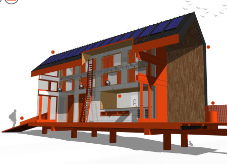 Cantilevered Shelter Crafted in Multiplex and Enhanced by Solar Energy Integration