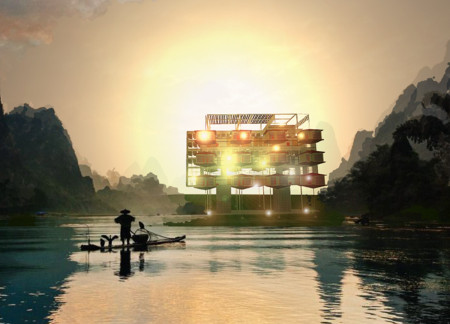 Vertical Gardens and Bamboo Framework Create Sustainable Urban Living in Elevated Housing Solutions