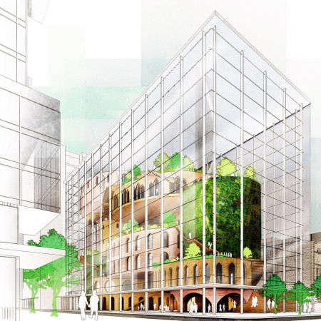 Vertical Gardens Enveloping Transparent Facades Crafted From Natural Materials for Community Engagement
