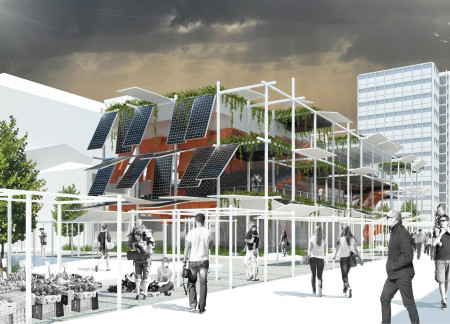 Charred Wooden Shingles and Steel Framework Creating a Flexible Public Space  