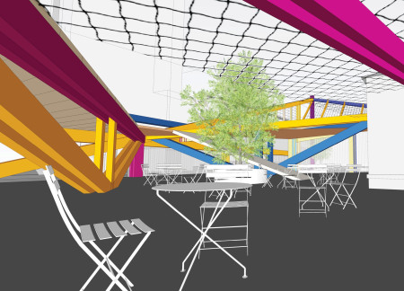 Crescent Shaped Public Square Crafted with Translucent Polycarbonate and Sustainable Timber