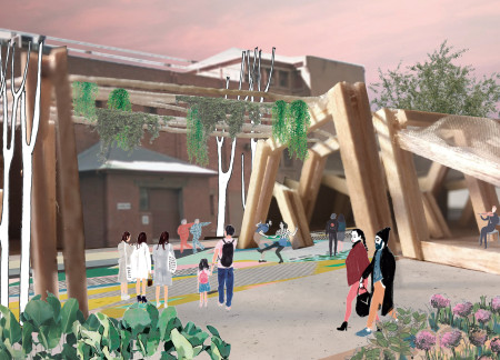 Charred Wooden Shingles and Green Roofs Enhance Community Engagement in Flexible Timber Spaces