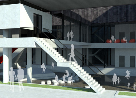 Flexible Spaces Enclosed by Concrete and Glass with Serene Water Features For Community Engagement