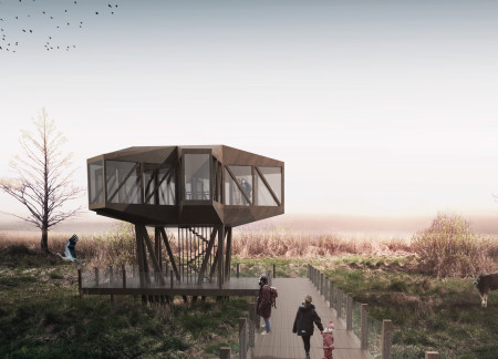 Elevated Viewing Platforms Crafted from Local Wood and Recycled Nets in a Coastal Nature Park
