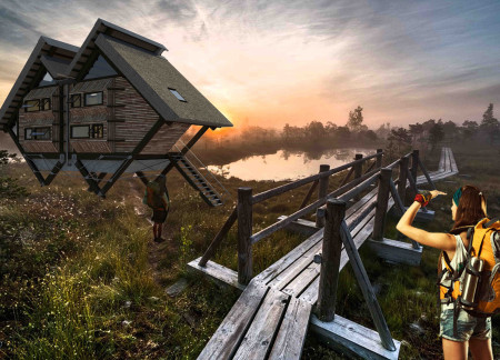 Charred Wooden Shingles and Elevated Living Spaces for Eco-Friendly Retreats