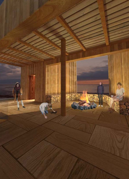 Charred Wooden Shingles and Local Timber Create a Mythology-Inspired Community Shelter