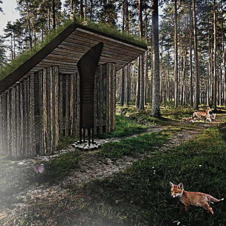 Residential building featuring cross-laminated timber and charred wooden shingles for sustainable living