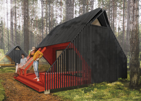 Charred Wooden Shingles Complementing Cross-Laminated Timber in Rural Living Environment  