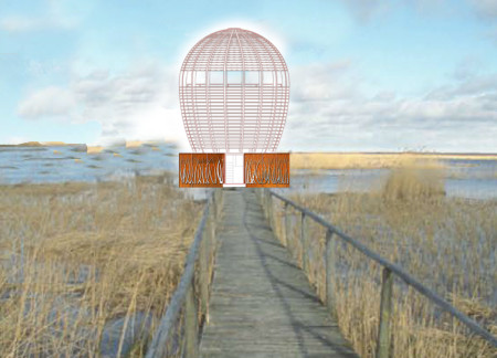 Corten Steel and Laminated Wood Elevate Elevated Birdwatching Experience in Natural Surroundings